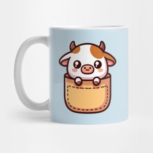 Baby Cow in Pocket Cute Kawaii Peeking Farm Animal Lover Mug